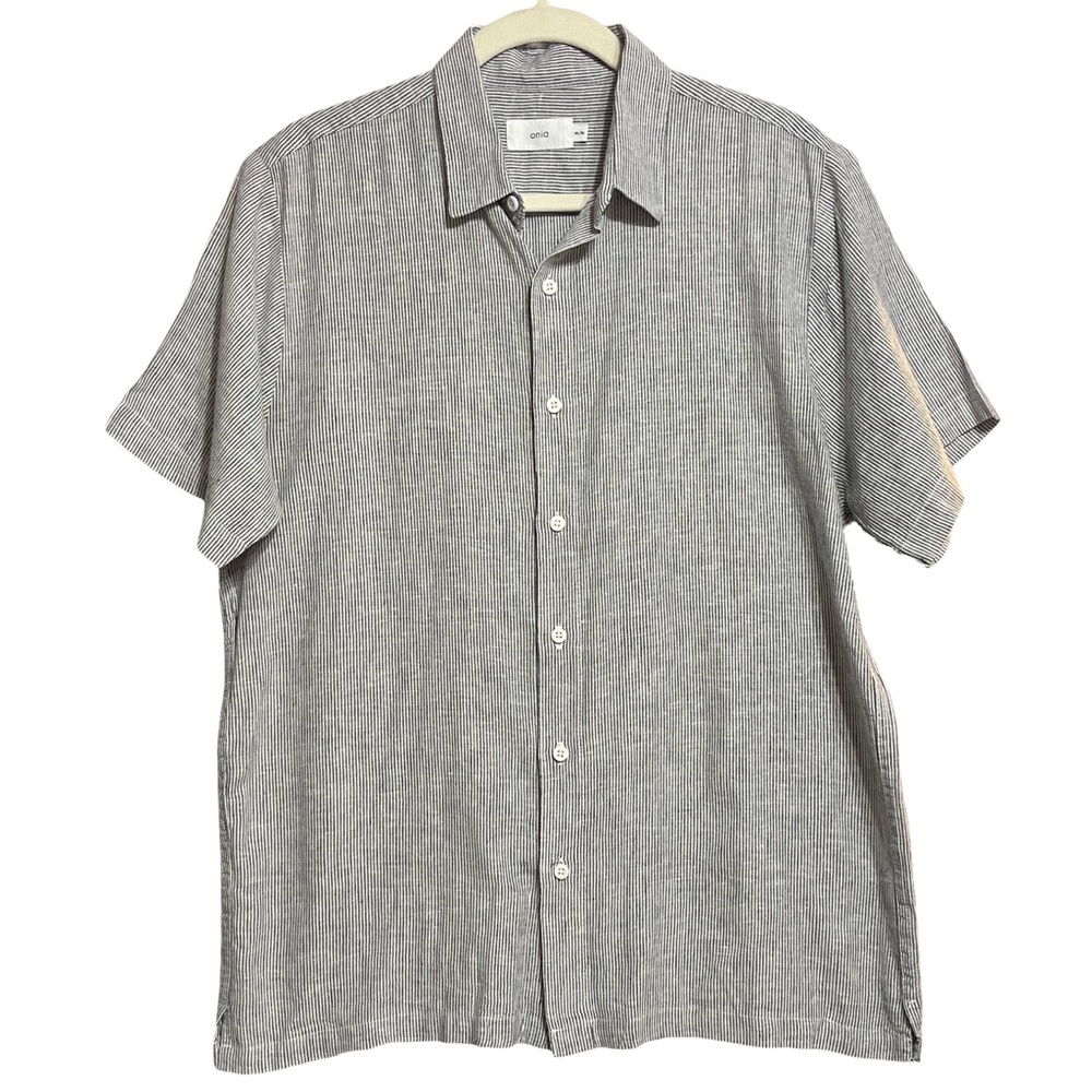 Onia Men’s Linen Blend Shirt Size M Gray White Striped Button Down Relaxed Fit